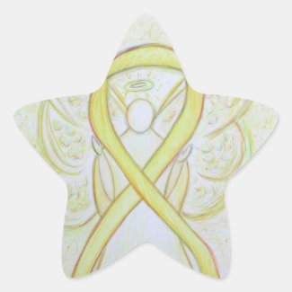 Yellow Awareness Ribbon Angel Custom Art Stickers