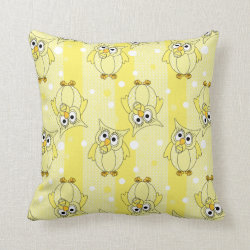 Yellow Baby Polka Dotted Owl Throw Pillows