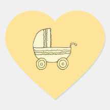Yellow Baby Pram. Heart Stickers