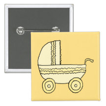 Yellow Baby Pram. Pinback Buttons