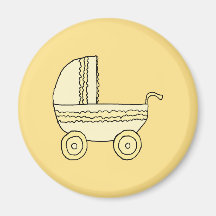 Yellow Baby Pram. Refrigerator Magnets