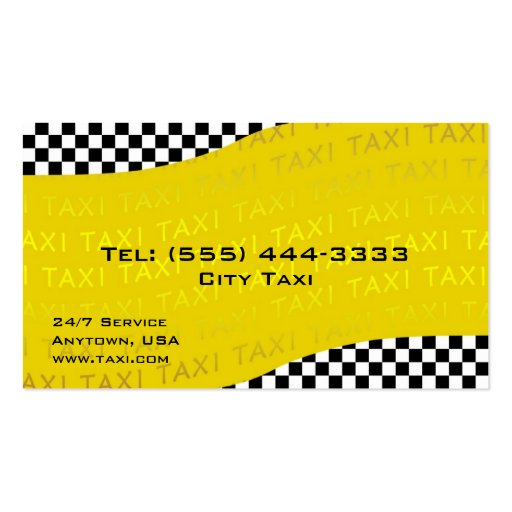 Yellow Background Taxi Service Business Card (front side)