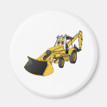 Yellow Backhoe Cartoon Magnets