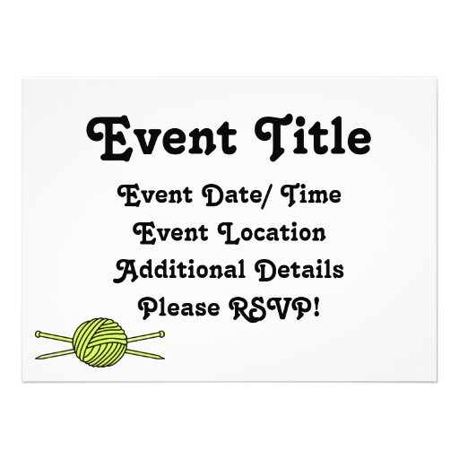 Yellow Ball of Yarn & Knitting Needles Custom Invite
