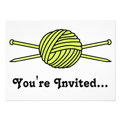 Yellow Ball of Yarn & Knitting Needles Custom Invite