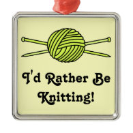 Yellow Ball of Yarn & Knitting Needles Christmas Ornaments