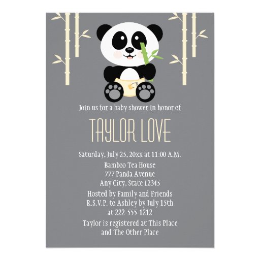 Yellow Bamboo Panda in Diapers Baby Shower Personalized Announcement