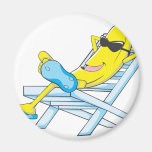 Yellow Banana Relax Sit on Beach Lounge Chair Magnets