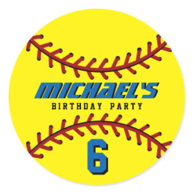 Yellow Baseball Sticker Sports Kids Birthday Party