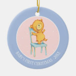 Yellow Bear Dances and Plays on Chair Ceramic Ornament