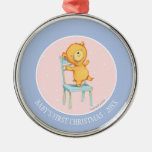 Yellow Bear Dances and Plays on Chair Metal Ornament