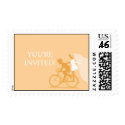 Yellow Bicycle Couple Wedding Postage stamp