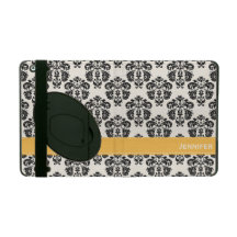 Yellow Black amd White Damask iPad Folio Case