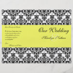 Yellow, Black, and White Damask Wedding Program Flyer
