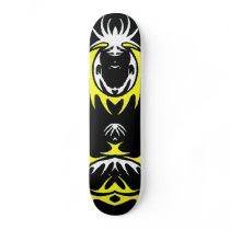 yellow, black and white dragon skateboard deck