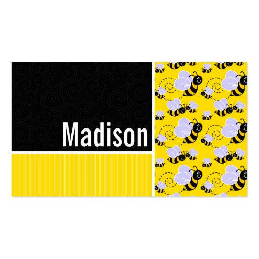 Yellow & Black Bee Pattern Business Card (front side)
