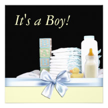 Yellow Black Blue Baby Boy Shower Invitations