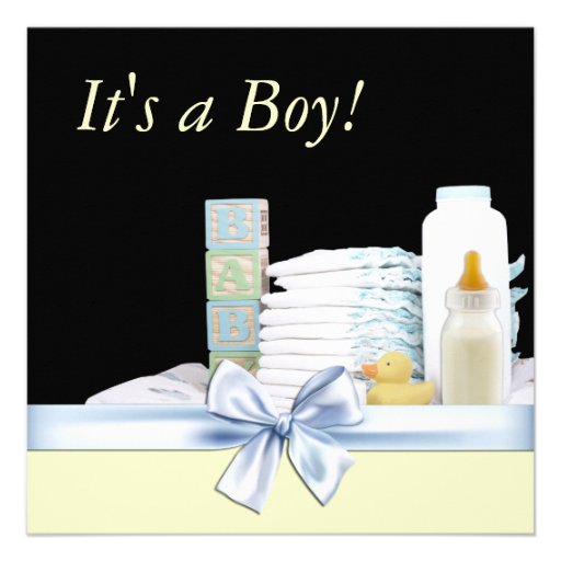 Yellow Black Blue Baby Boy Shower Invitations