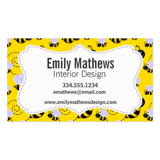 Yellow & Black Bumble Bee Business Card Templates (front side)