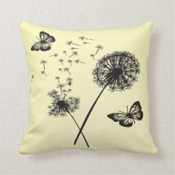Yellow Black Butterflies Dandelion Wishes Pillow C