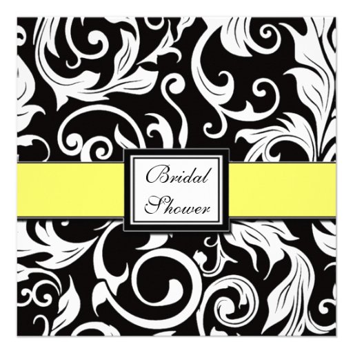 Yellow & Black Damask Bridal Shower Invitations