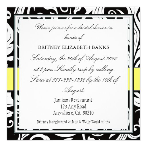 Yellow & Black Damask Bridal Shower Invitations