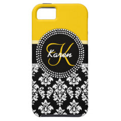 Yellow Black Damask iPhone 5 Case-Mate Monogram