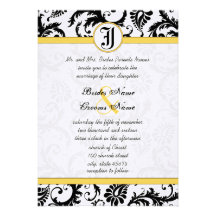 Yellow & Black Damask Swirls Wedding Invitations