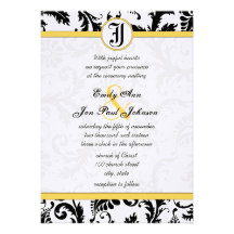 Yellow & Black Damask Swirls Wedding Invitations