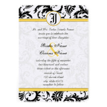 Yellow & Black Damask Swirls Wedding Invitations