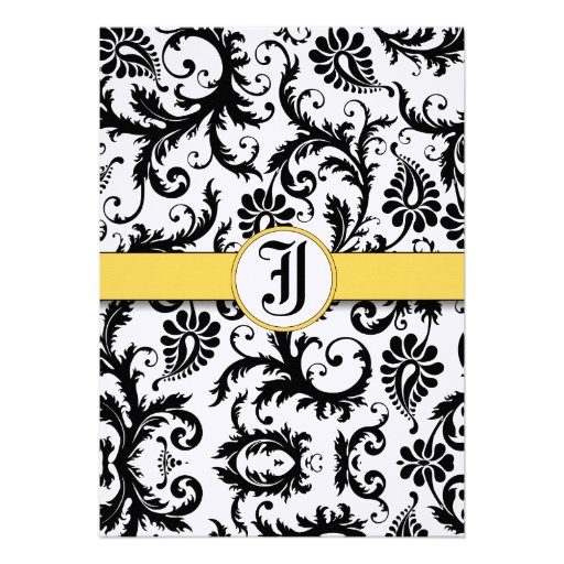 Yellow & Black Damask Swirls Wedding Invitations