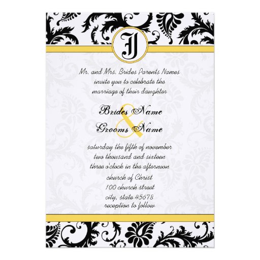 Yellow & Black Damask Swirls Wedding Invitations