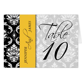Yellow Black Damask Table Number Card Names card