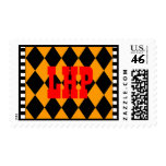 Yellow & Black Diamonds Monogram Postage postage