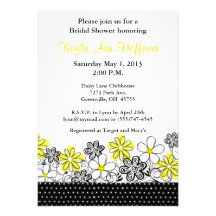 Yellow Black Floral Bridal Shower Invitation