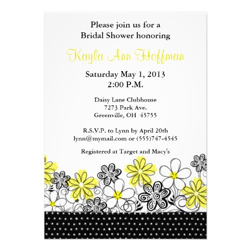 Yellow Black Floral Bridal Shower Invitation