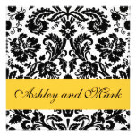 Yellow Black Floral Damask Wedding Invitations
