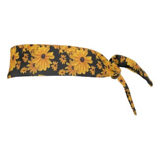 Yellow Black Flowers Floral Tie Headband
