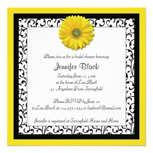 Yellow Black Gerber Daisy Bridal Shower Invitation
