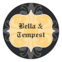 Yellow black goth punk name tag wedding favor sticker