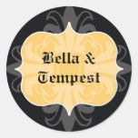 Yellow black goth punk name tag wedding favor stickers