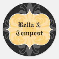 Yellow black goth punk name tag wedding favor stickers