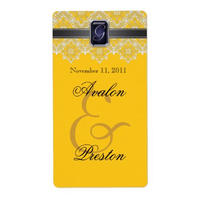 Yellow & Black Lace Jeweled Wedding Wine Label