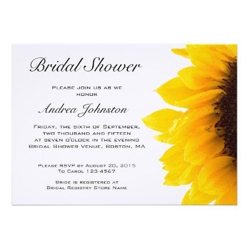 Yellow Black Sunflower Bridal Shower Invitation (front side)