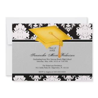 Yellow, Black, White, Custom Graduation Invitation invitation Yellow, Black, White, Custom Graduation Invitation invitation