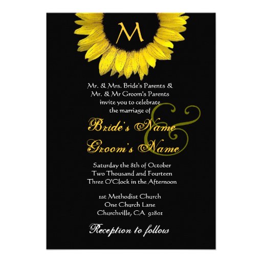 Yellow Black White Sunflower Wedding Invitation (front side)