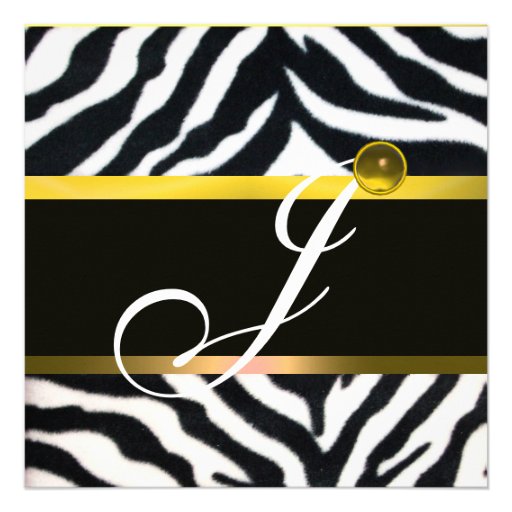 YELLOW BLACK WHITE ZEBRA FUR MONOGRAM,Topaz Invitation