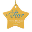 Yellow blue a star is born baby name announcement ornament