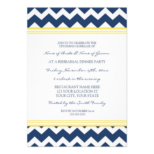 Yellow Blue Chevron Rehearsal Dinner Party Personalized Invitation