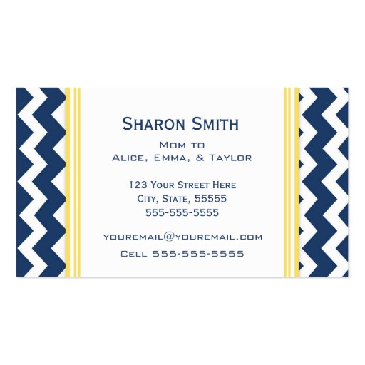 Yellow Blue Chevron Retro Mom Calling Cards Business Card Templates (back side)